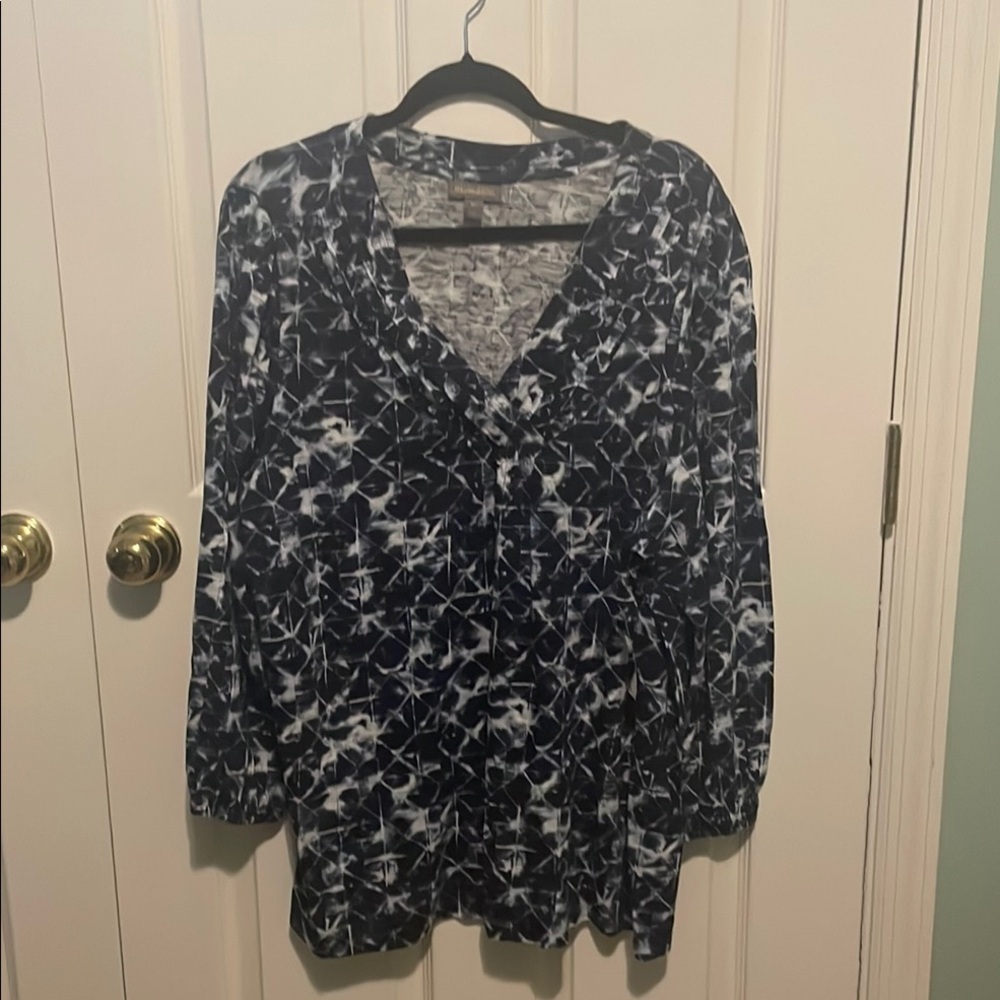 Style & Co. Blue and White Wrap Blouse Relaxed Fit
